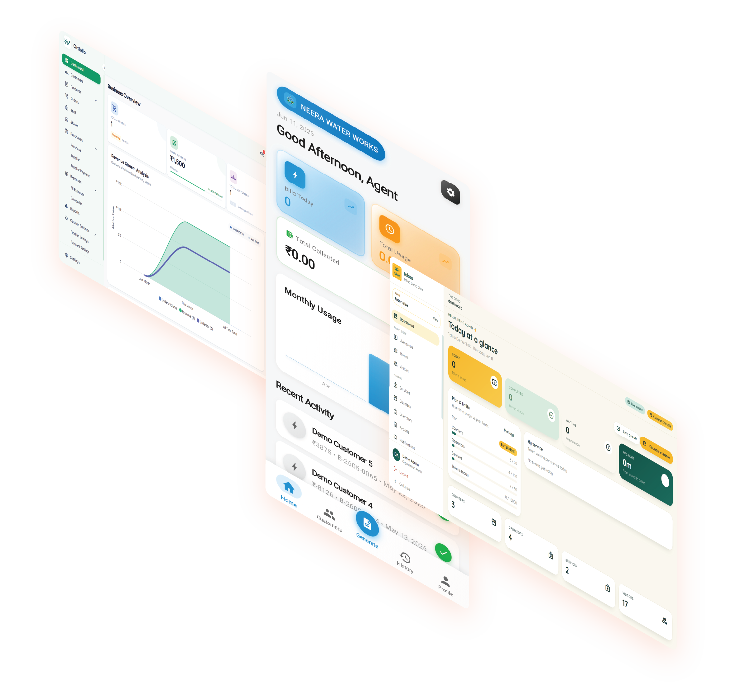 Alornix product dashboards — web, mobile and admin